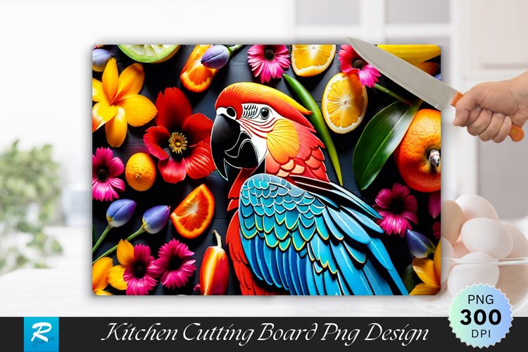 Parrots With Flowers Cutting Board sublimation Design