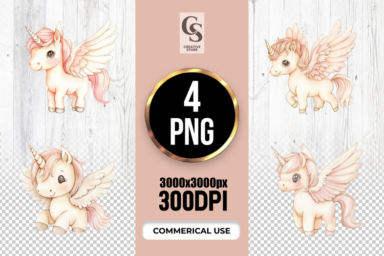 Pastel Baby Unicorn Watercolor Clipart Sublimation PNG