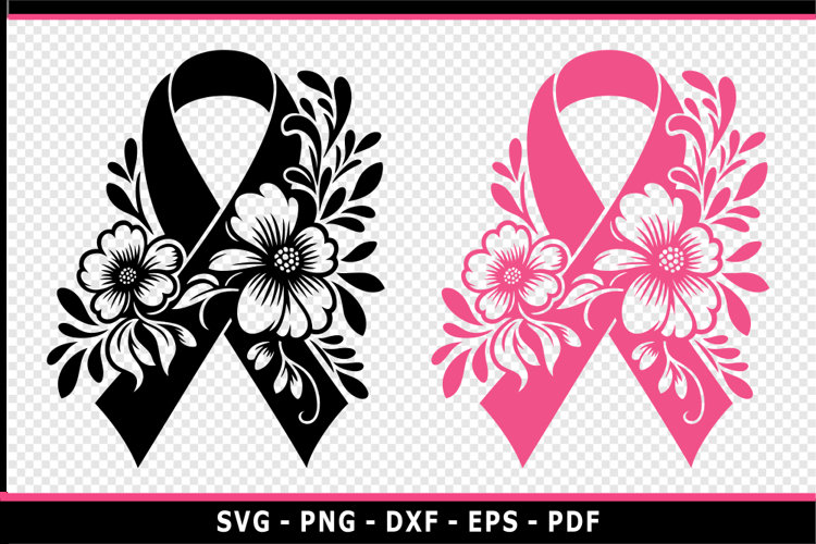 Flowers Breast Cancer Ribbon SVG, Cancer awareness SVG PNG