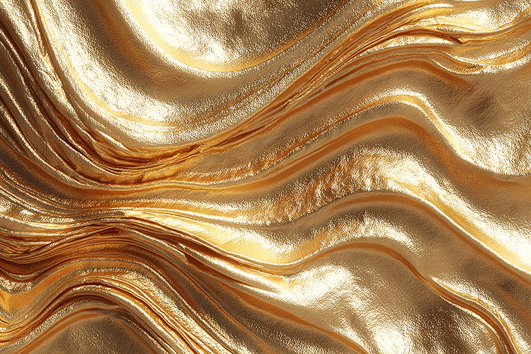 A luxurious gold fabric with wavy folds and shiny texture