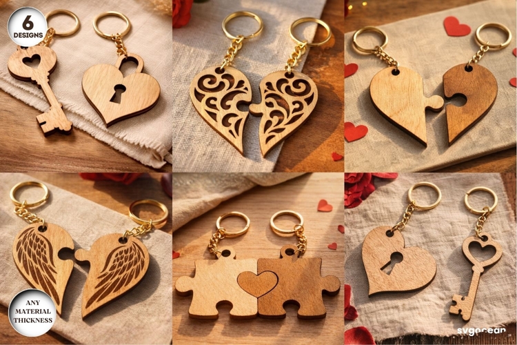 Puzzle Pieces Couple Keychains SVG Bundle | Laser Cut