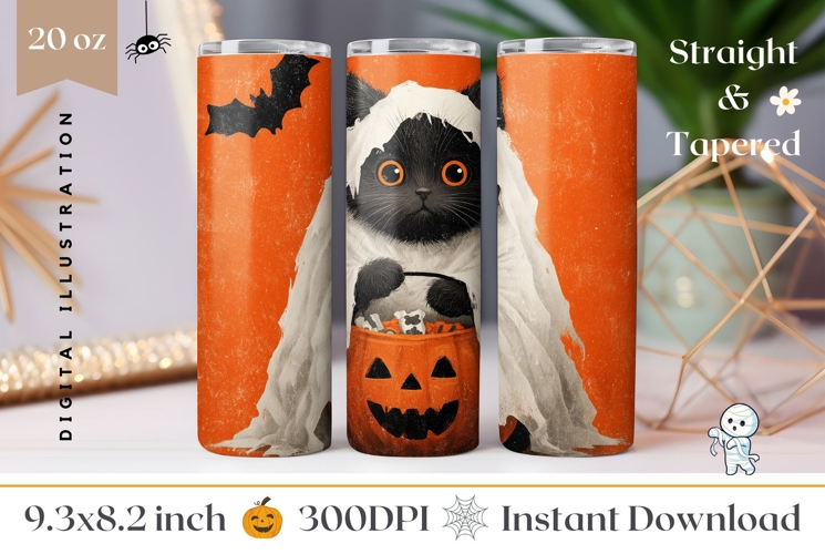 Kids Halloween Tumbler Print, Halloween Black Cat Tumbler