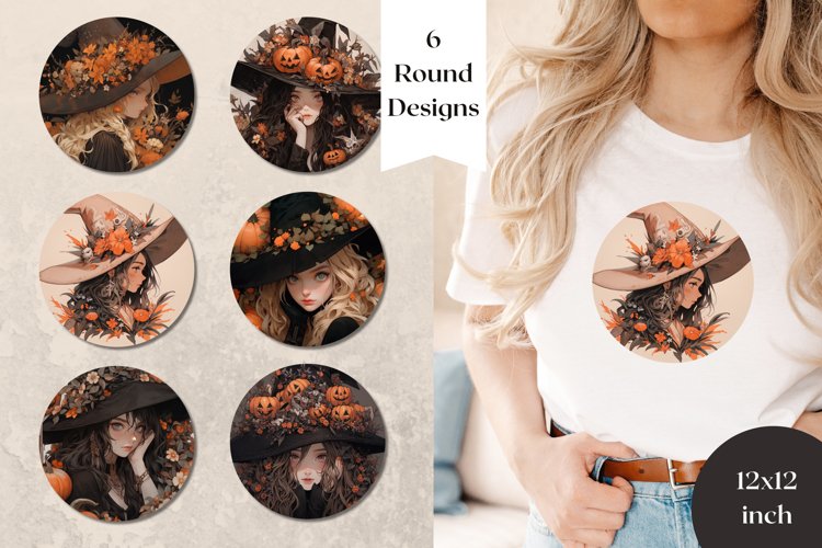 Halloween Round Sublimation Design, Halloween Witch PNG