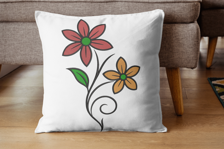 Dual Bloom Floral Outline Embroidery Design File