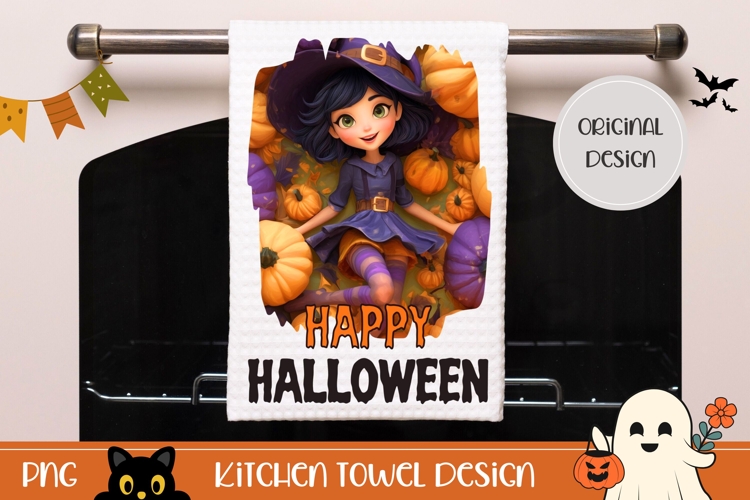 Cartoon Halloween Witch Towel, Halloween Pumpkins Towel