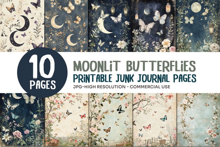 Moonlit Butterfly Junk Journal Pages example image 1