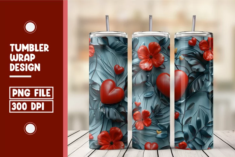 Heart Flower Tumbler Wrap Design