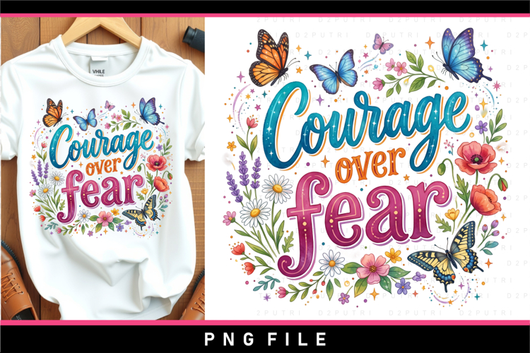 Courage over fear, Motivational quotes sublimation designs