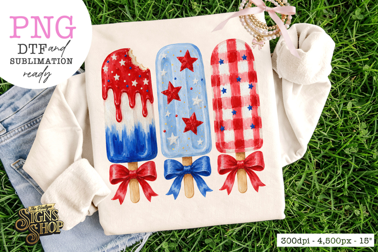 Patriotic Popsicle Bow PNG, 4th of July Summer Design