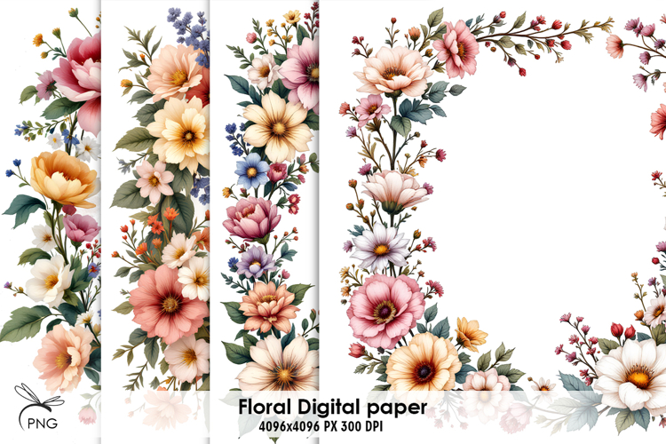 Floral digital paper, background clipart