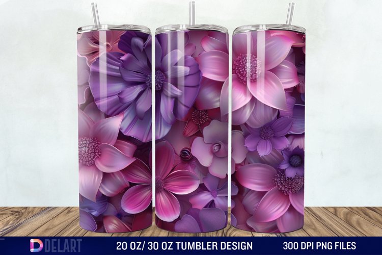 3D Fuchsia and Violet Flowers Tumbler Wrap example image 1