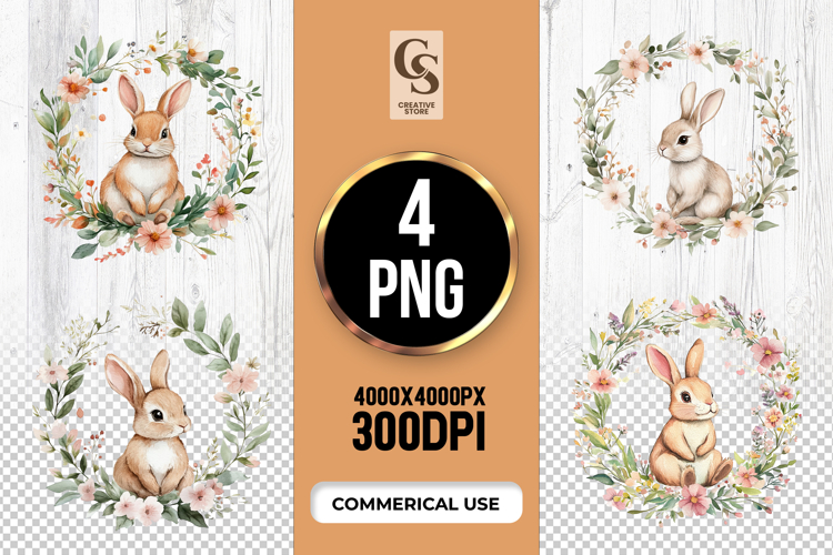 Baby Bunny Floral Sublimation PNG