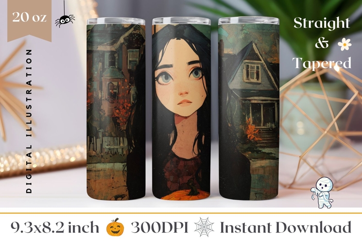 Spooky Halloween Tumbler, Cartoon Halloween Girl PNG