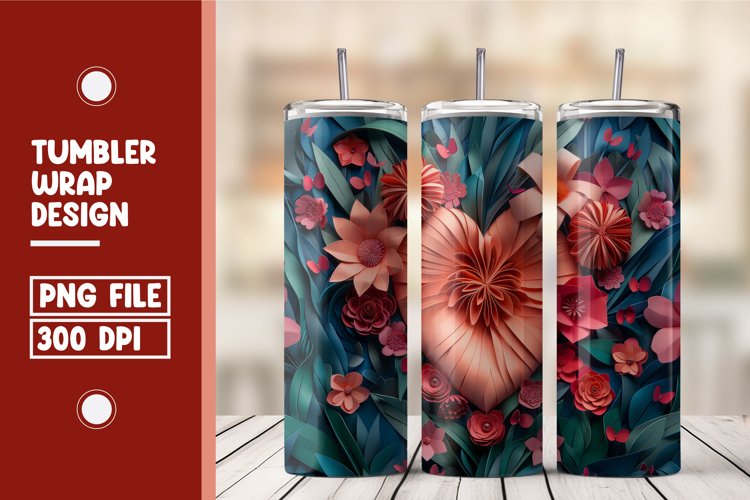 Heart Flower Tumbler Wrap Design