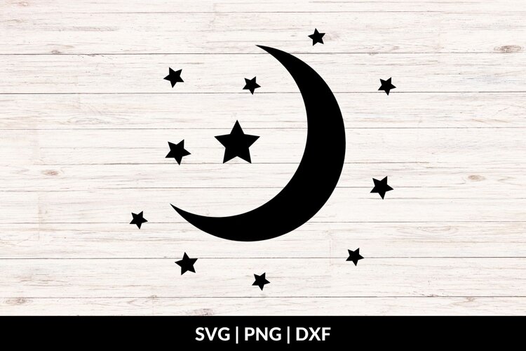 Crescent Moon and Stars SVG, Celestial Clipart example image 1