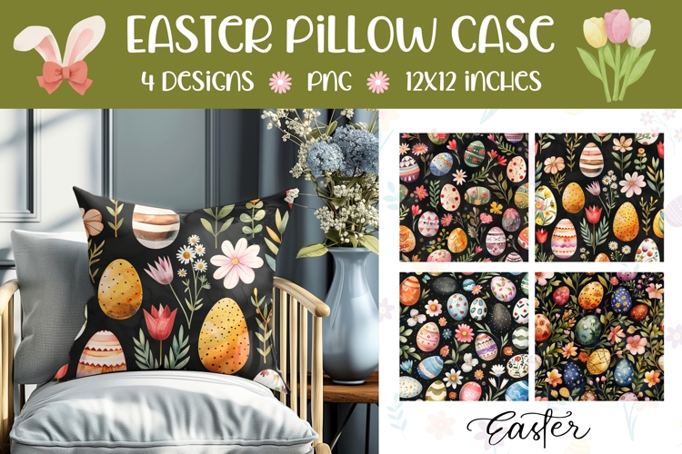 Cute Easter Pillow Template, Cartoon Easter Eggs Sublimation