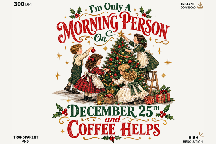 Funny Christmas Coffee Morning Person Sublimation PNG