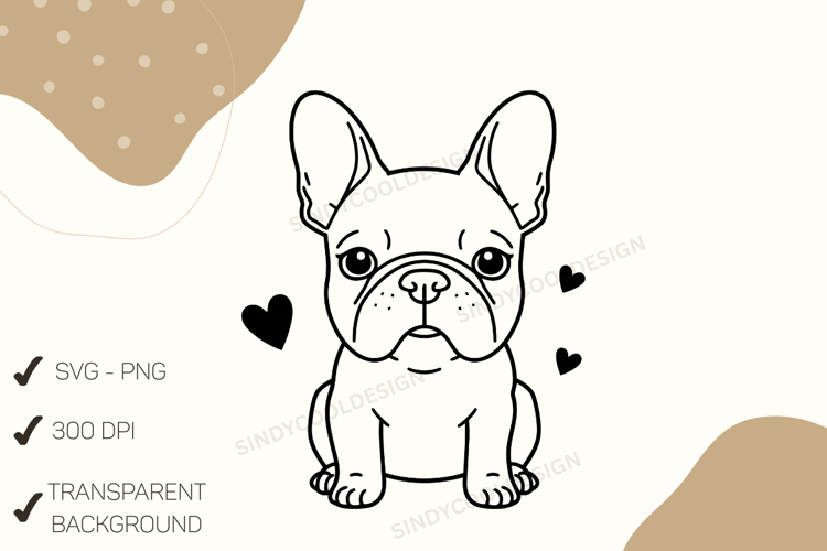 Cute French Bulldog Line Art, Minimalist Frenchie Puppy