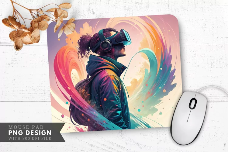 Virtual Reality Bliss A Colorful Mouse Pad PNG Design