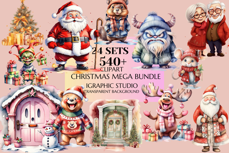Christmas Mega Clipart Bundle, Xmas Clipart, Huge Bundle