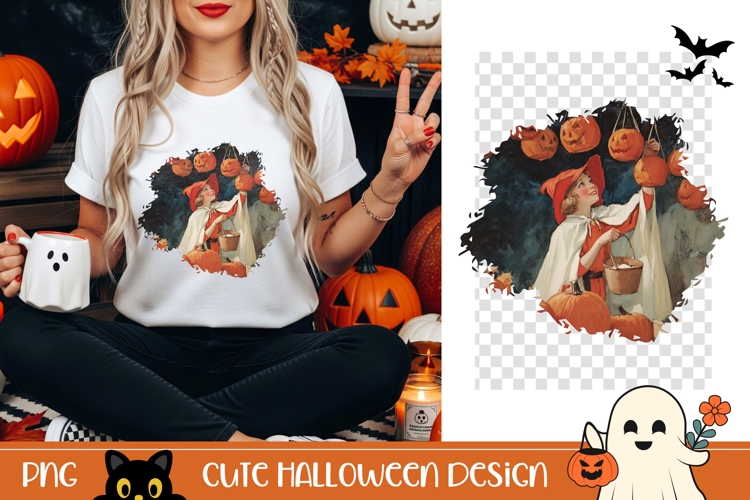 Halloween Pumpkins PNG, Vintage Halloween T-Shirt PNG