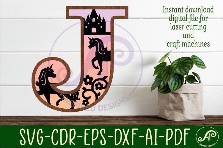 Unicorns Large J wall Letter 3 layer sign example image 1