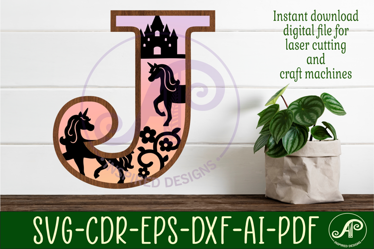 Unicorns Large J wall Letter 3 layer sign