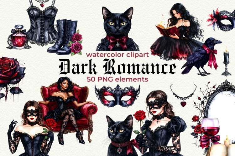 Gothic Romantasy Clipart Bundle BookTok Smut Dark Romance