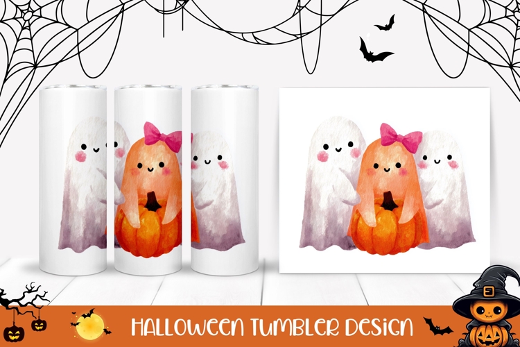Watercolor Halloween Ghost Tumbler, Kids Halloween Tumbler example image 1