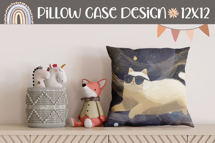 Cartoon Cat Pillow Template, Space Pillow Sublimation