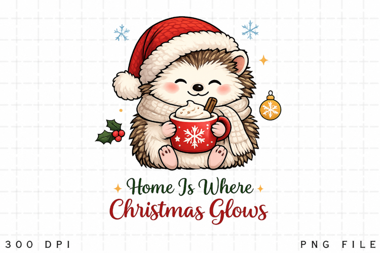 Cute Christmas Hedgehog PNG, Home Is Where Christmas Glows
