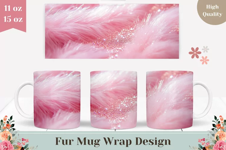 Pink Fur Mug Design, Pink Glitter Mug Template