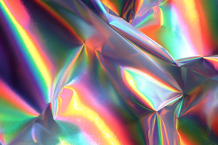 A shiny, iridescent material with a smooth texture