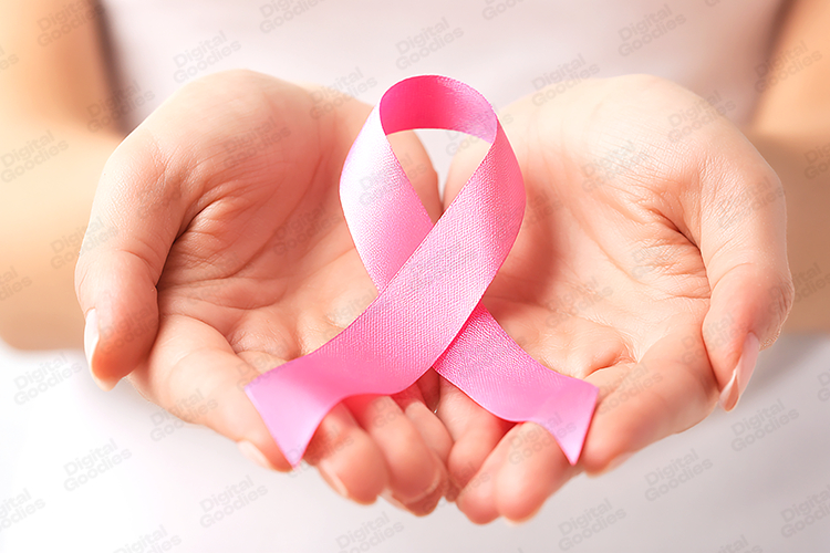 Pink Ribbon in Hands Support Awareness Background JPG