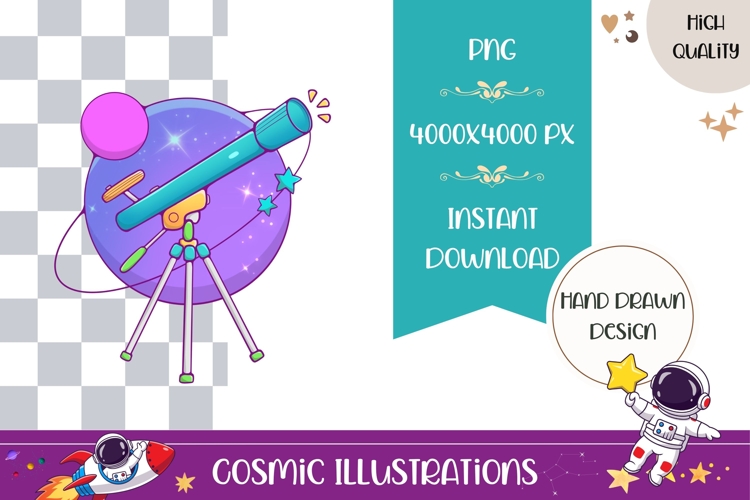 Hand Drawn Cosmic Illustration, Colorful Telescope PNG