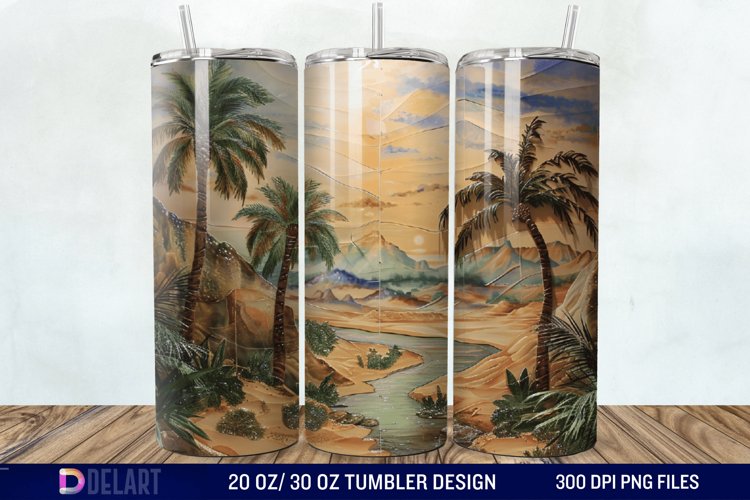 3D Tranquil Desert Oasis Stained Glass Tumbler Wrap example image 1