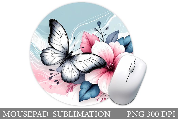 Butterfly Mouse Pad Sublimation. Flowers Mouse Pad Design example image 1
