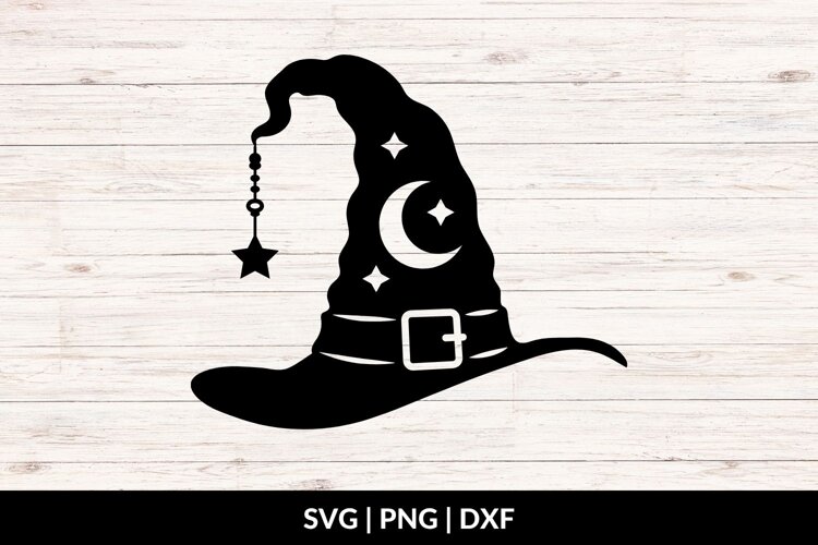 Witch Hat with Moon and Stars SVG, PNG, DXF example image 1