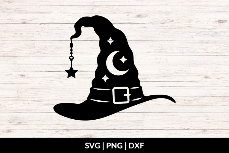 Witch Hat with Moon and Stars SVG, PNG, DXF
