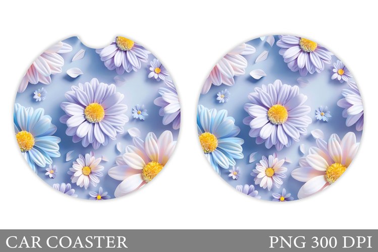 Daisy Car Coaster Design. Flowers Car Coaster Sublimation