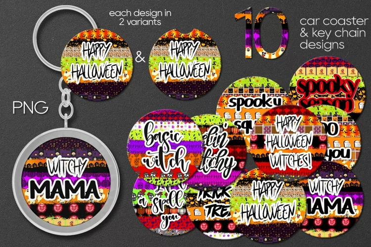 Halloween Inscription | 10 Car coaster & key chain designs