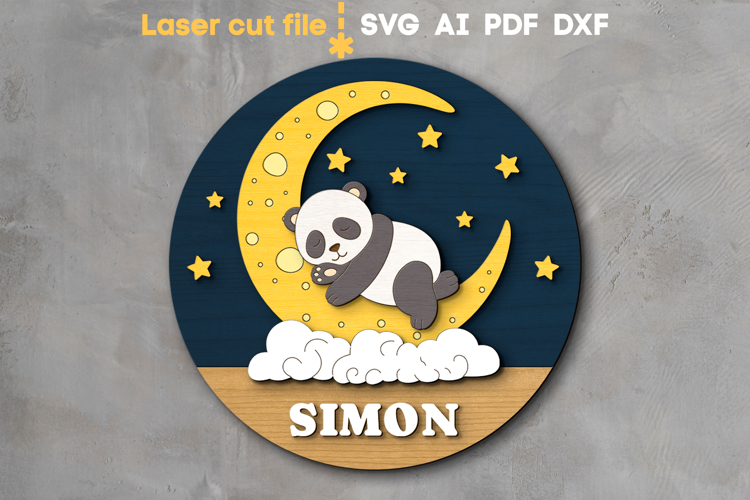 Panda Baby Name Sign SVG laser cut file for Glowforge