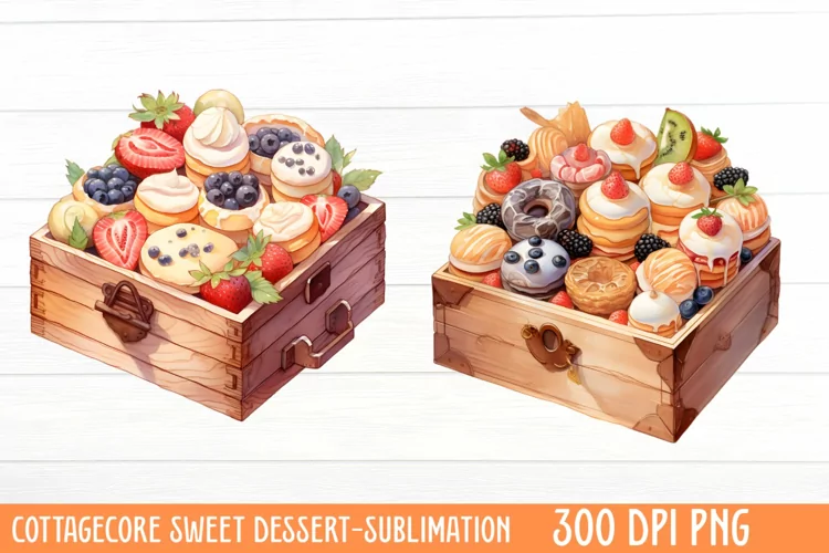 Cottagecore Sweet Dessert Sublimation, Watercolor Clipart