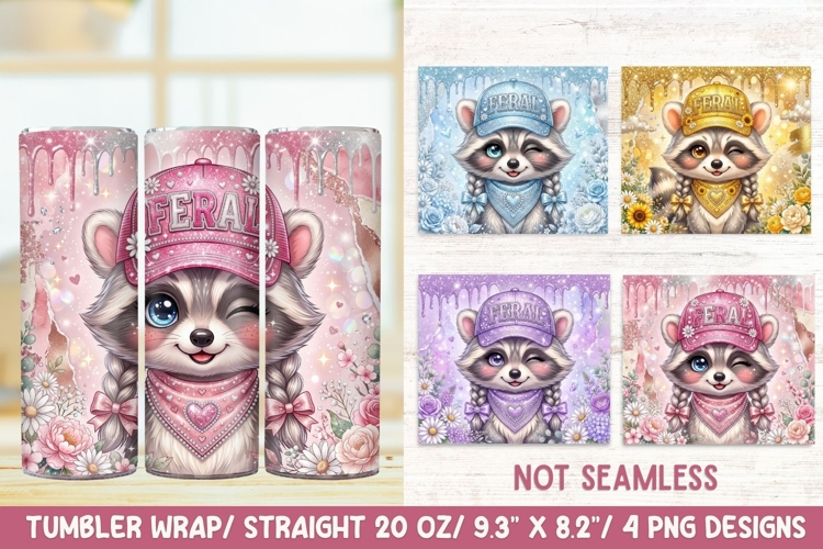 Feral Cute Raccoon 20 OZ Skinny Tumbler Wrap Sublimation Png