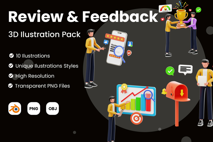 Review & Feedback 3D Illustration Pack example image 1