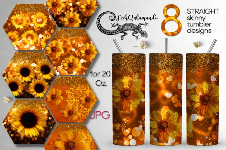 Gold Summer Sunflowers | 8 tumbler sublimation designs