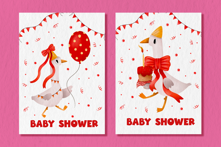 Silly Goose Baby Shower Cards, Hand Drawn Cute Goose