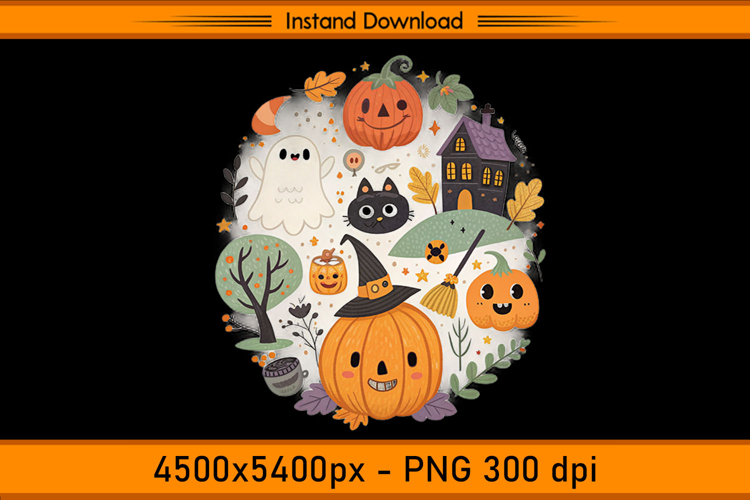 Cute Pumpkin Ghost and Cat Halloween PNG Design