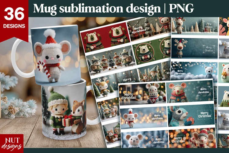 Cute Christmas Mugs Bundle Crochet Christmas 15oz Mug PNG