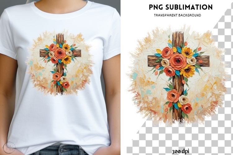 Floral Cross PNG | Rustic Brushstroke Christian Cross